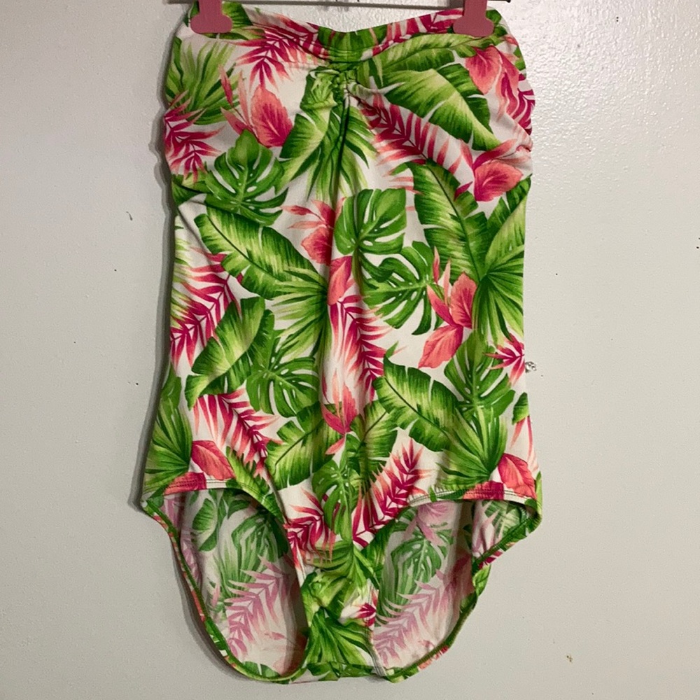 Jantzen Pink Green and White Floral Swimsuit